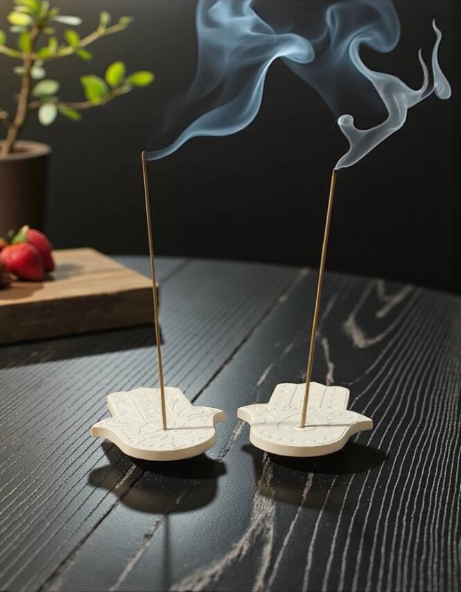 Boyanabilir Taş Tozu Hamsa (Fatma Ana Eli) Tütsülük – El Yapımı Tütsü Standı, Minimal Ev Aksesuarı - 9