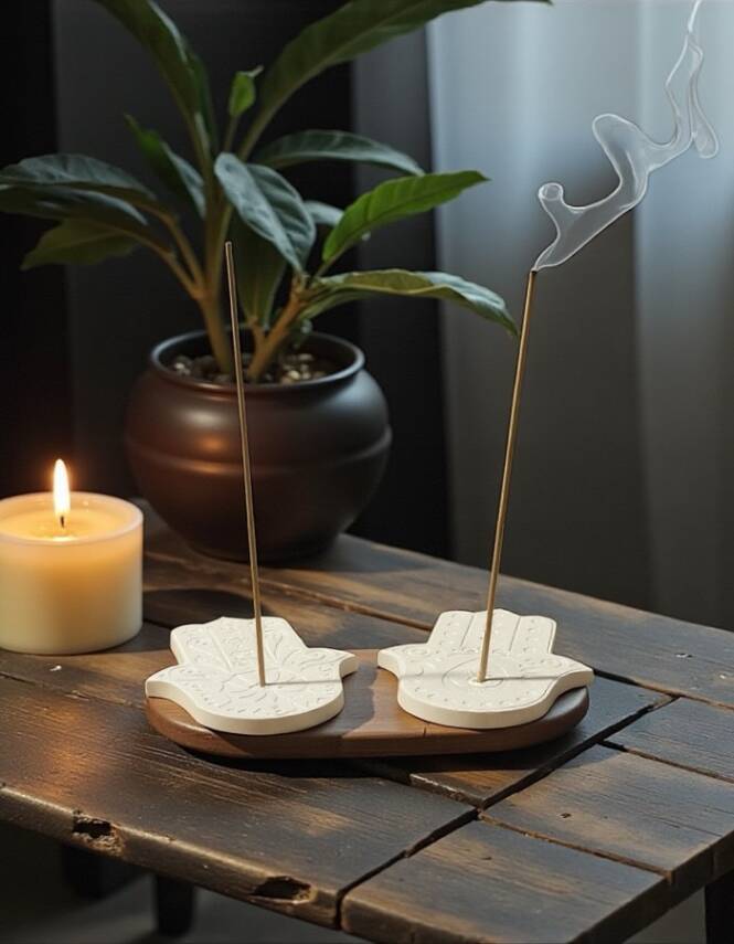 Boyanabilir Taş Tozu Hamsa (Fatma Ana Eli) Tütsülük – El Yapımı Tütsü Standı, Minimal Ev Aksesuarı - 11