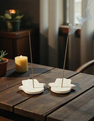 Boyanabilir Taş Tozu Hamsa (Fatma Ana Eli) Tütsülük – El Yapımı Tütsü Standı, Minimal Ev Aksesuarı - 12