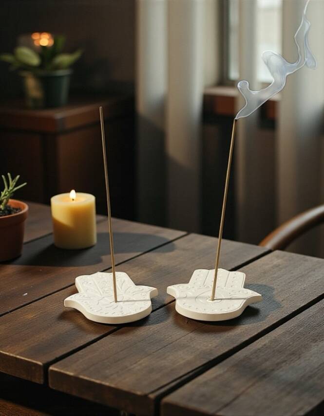 Boyanabilir Taş Tozu Hamsa (Fatma Ana Eli) Tütsülük – El Yapımı Tütsü Standı, Minimal Ev Aksesuarı - 12