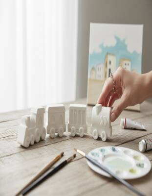 Boyanabilir Taş Tozu Tren ve Vagon Figürleri Seti – 6 Renk Boya & Fırça Dahil, El Yapımı - 2