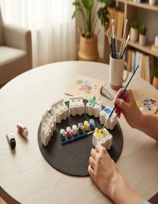 Boyanabilir Taş Tozu Tren ve Vagon Figürleri Seti – 6 Renk Boya & Fırça Dahil, El Yapımı - 7