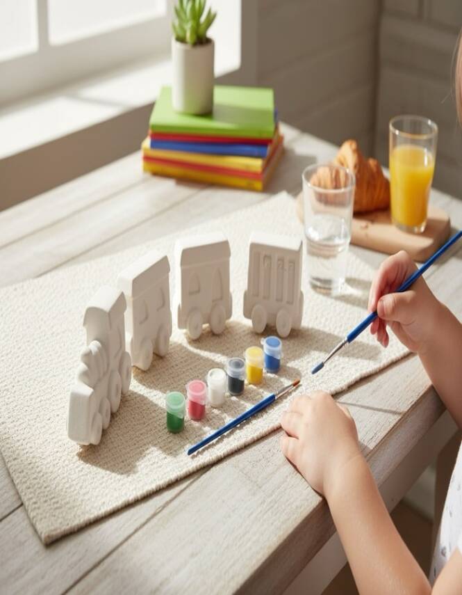 Boyanabilir Taş Tozu Tren ve Vagon Figürleri Seti – 6 Renk Boya & Fırça Dahil, El Yapımı - 8