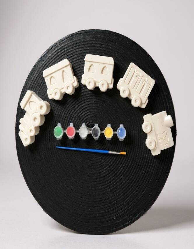 Boyanabilir Taş Tozu Tren ve Vagon Figürleri Seti – 6 Renk Boya & Fırça Dahil, El Yapımı - 1