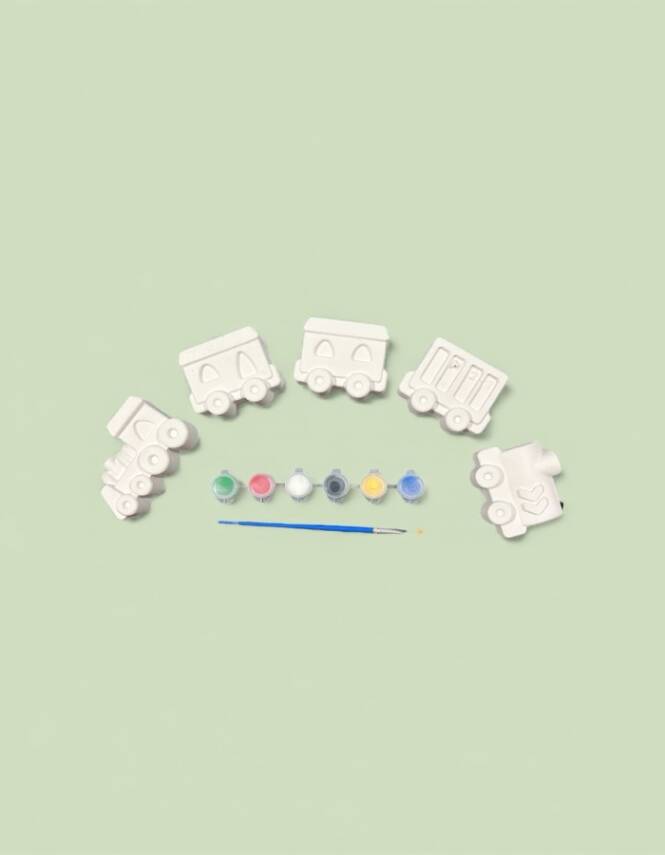 Boyanabilir Taş Tozu Tren ve Vagon Figürleri Seti – 6 Renk Boya & Fırça Dahil, El Yapımı - 6