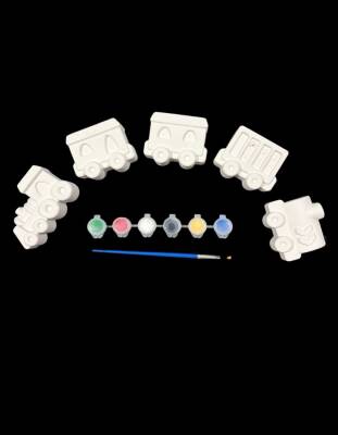 Boyanabilir Taş Tozu Tren ve Vagon Figürleri Seti – 6 Renk Boya & Fırça Dahil, El Yapımı - 3