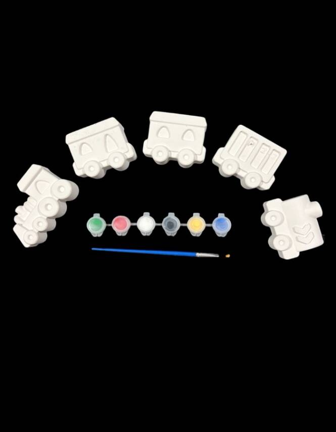 Boyanabilir Taş Tozu Tren ve Vagon Figürleri Seti – 6 Renk Boya & Fırça Dahil, El Yapımı - 3