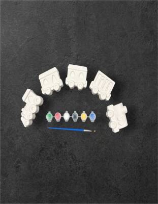 Boyanabilir Taş Tozu Tren ve Vagon Figürleri Seti – 6 Renk Boya & Fırça Dahil, El Yapımı - 5