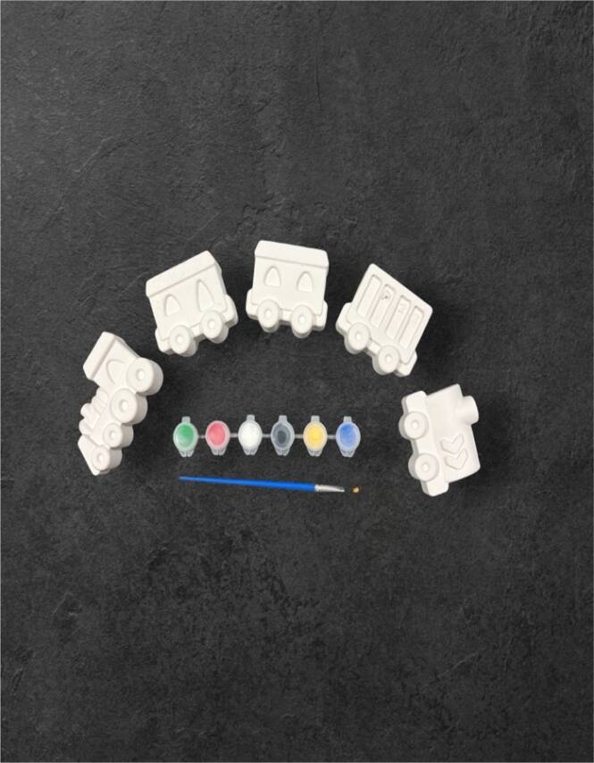 Boyanabilir Taş Tozu Tren ve Vagon Figürleri Seti – 6 Renk Boya & Fırça Dahil, El Yapımı - 5