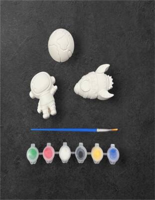 Boyanabilir Taş Tozu Uzay Figürleri Seti – Astronot, Roket ve Gezegen | 6 Renk Boya & Fırça Dahil - 3