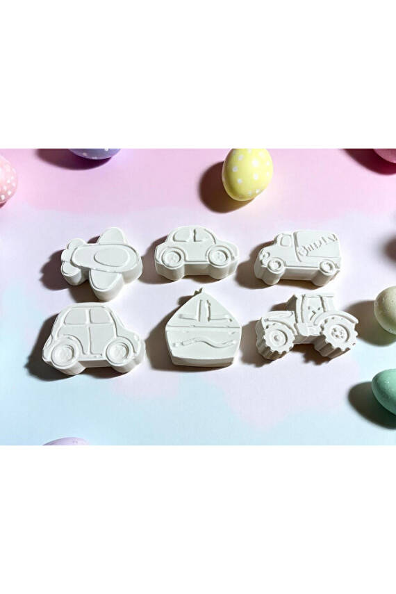 Çocuk Eğitici Taşıtlar Taş Boyama Seti | 6’lı Taşıtlar | Boya & Fırça Dahil - 1