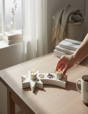 Dekoratif Kayan Yıldız Mumluk & Tealight Standı – Minimal El Yapımı Tasarım, Ev Dekorasyonu - 2
