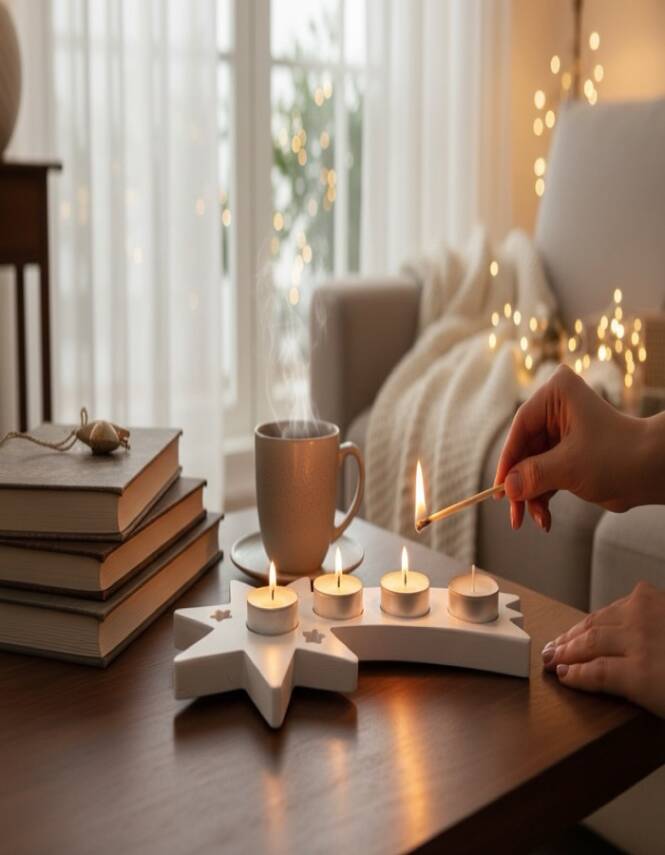 Dekoratif Kayan Yıldız Mumluk & Tealight Standı – Minimal El Yapımı Tasarım, Ev Dekorasyonu - 4