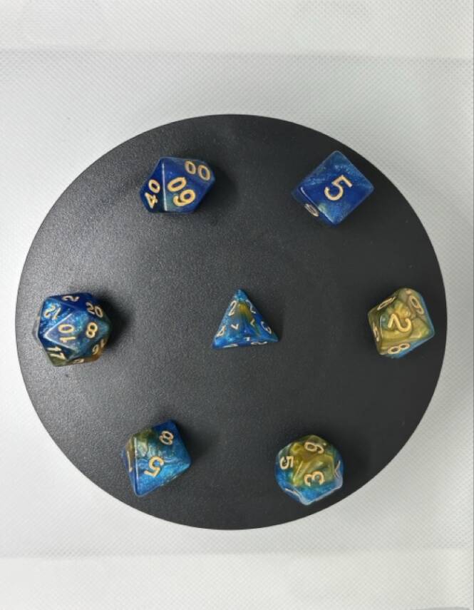 DND FRP 7’li Zar Seti – Sedefli Simli Mavi Gold | Dungeons & Dragons Masaüstü RPG Oyun Zarı Seti - 5