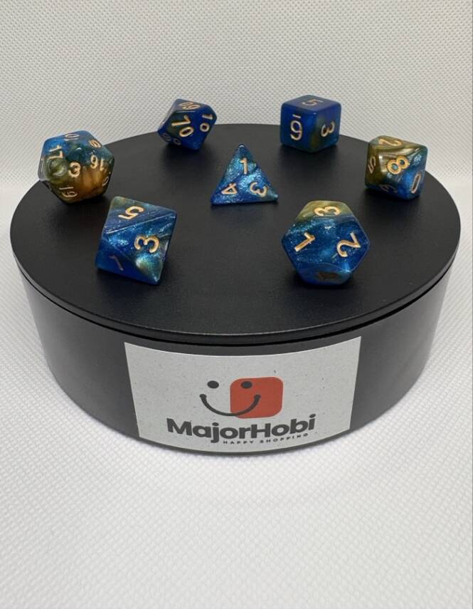 DND FRP 7’li Zar Seti – Sedefli Simli Mavi Gold | Dungeons & Dragons Masaüstü RPG Oyun Zarı Seti - 1