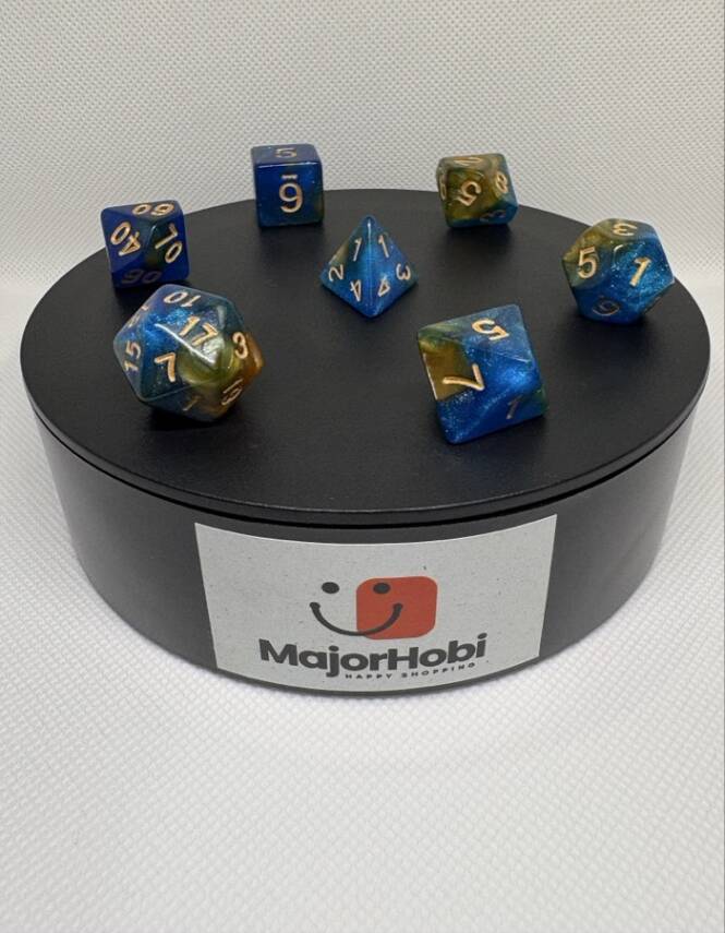 DND FRP 7’li Zar Seti – Sedefli Simli Mavi Gold | Dungeons & Dragons Masaüstü RPG Oyun Zarı Seti - 4