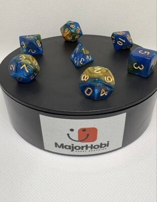 DND FRP 7’li Zar Seti – Sedefli Simli Mavi Gold | Dungeons & Dragons Masaüstü RPG Oyun Zarı Seti - 8