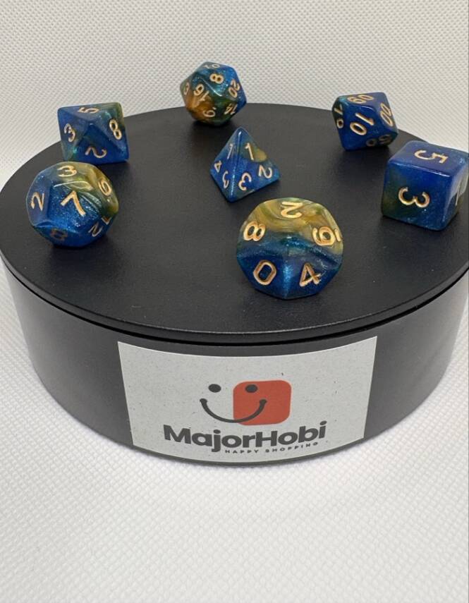 DND FRP 7’li Zar Seti – Sedefli Simli Mavi Gold | Dungeons & Dragons Masaüstü RPG Oyun Zarı Seti - 8