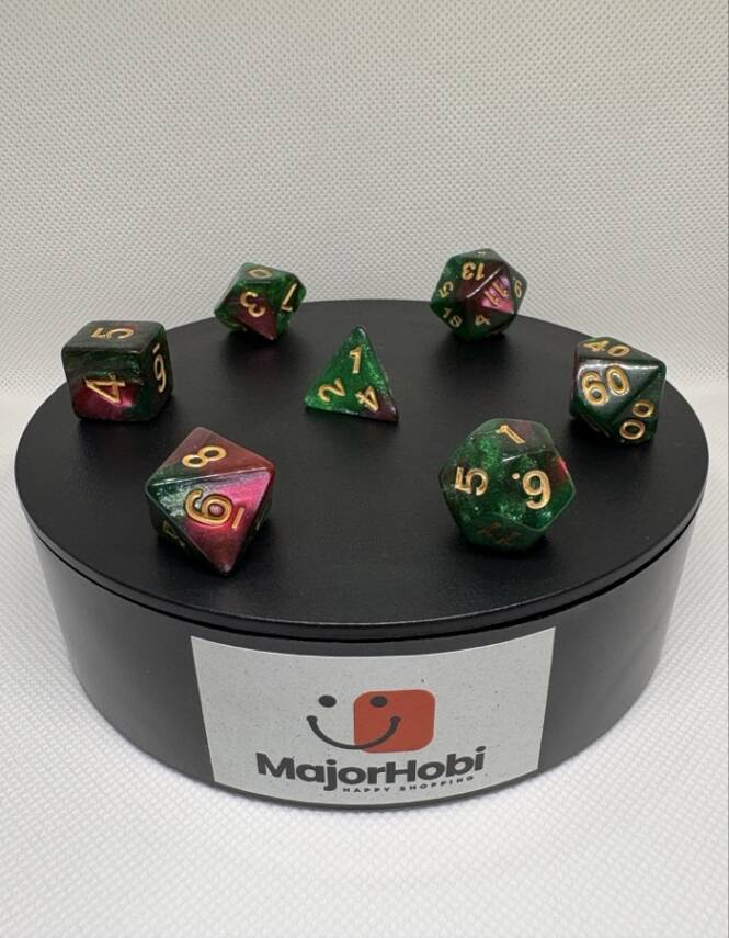 DND FRP 7’li Zar Seti – Sedefli Simli Yeşil Bordo | Dungeons & Dragons Masaüstü RPG Oyun Zarı Seti - 1