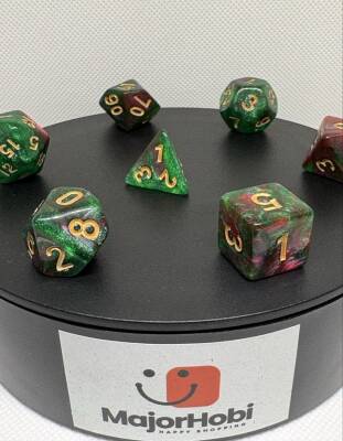 DND FRP 7’li Zar Seti – Sedefli Simli Yeşil Bordo | Dungeons & Dragons Masaüstü RPG Oyun Zarı Seti - 2