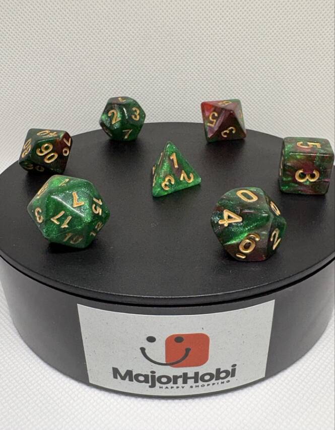 DND FRP 7’li Zar Seti – Sedefli Simli Yeşil Bordo | Dungeons & Dragons Masaüstü RPG Oyun Zarı Seti - 6