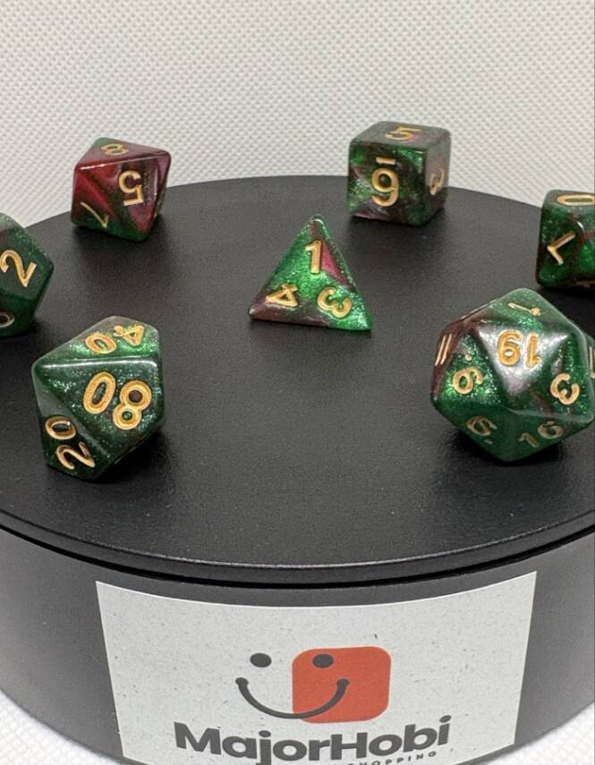 DND FRP 7’li Zar Seti – Sedefli Simli Yeşil Bordo | Dungeons & Dragons Masaüstü RPG Oyun Zarı Seti - 4