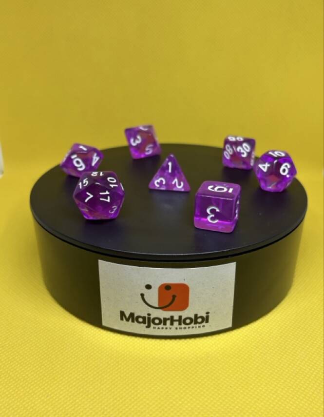 DND FRP 7’li Zar Seti – Şeffaf Açık Mor | Dungeons & Dragons Masaüstü RPG Oyun Zarı Seti - 1