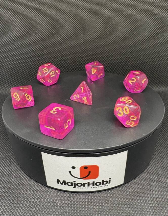 DND FRP 7’li Zar Seti – Şeffaf Fuşya | Dungeons & Dragons Masaüstü RPG Oyun Zarı Seti - 1