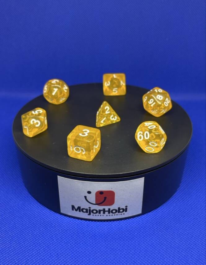 DND FRP 7’li Zar Seti – Şeffaf Koyu Sarı | Dungeons & Dragons Masaüstü RPG Oyun Zarı Seti - 1