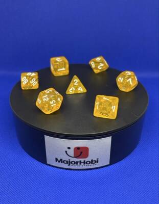 DND FRP 7’li Zar Seti – Şeffaf Koyu Sarı | Dungeons & Dragons Masaüstü RPG Oyun Zarı Seti - 7