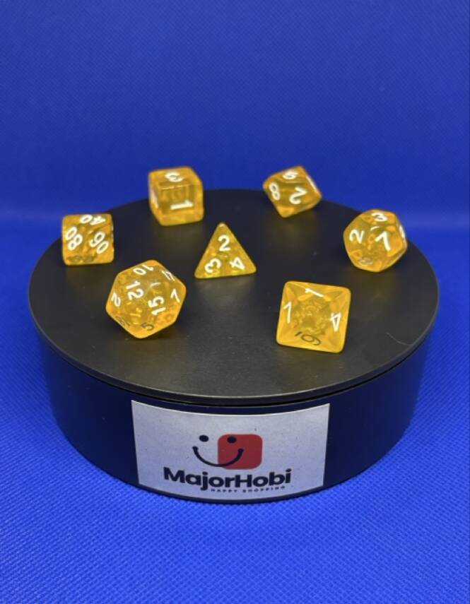 DND FRP 7’li Zar Seti – Şeffaf Koyu Sarı | Dungeons & Dragons Masaüstü RPG Oyun Zarı Seti - 7