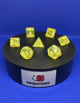 DND FRP 7’li Zar Seti – Şeffaf Sarı | Dungeons & Dragons Masaüstü RPG Oyun Zarı Seti