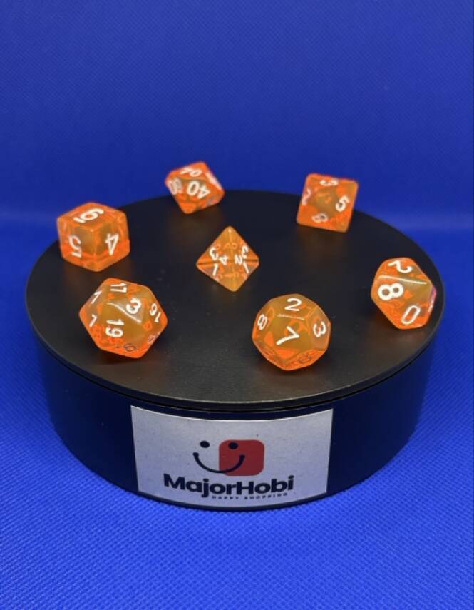 DND FRP 7’li Zar Seti – Şeffaf Turuncu | Dungeons & Dragons Masaüstü RPG Oyun Zarı Seti - 7
