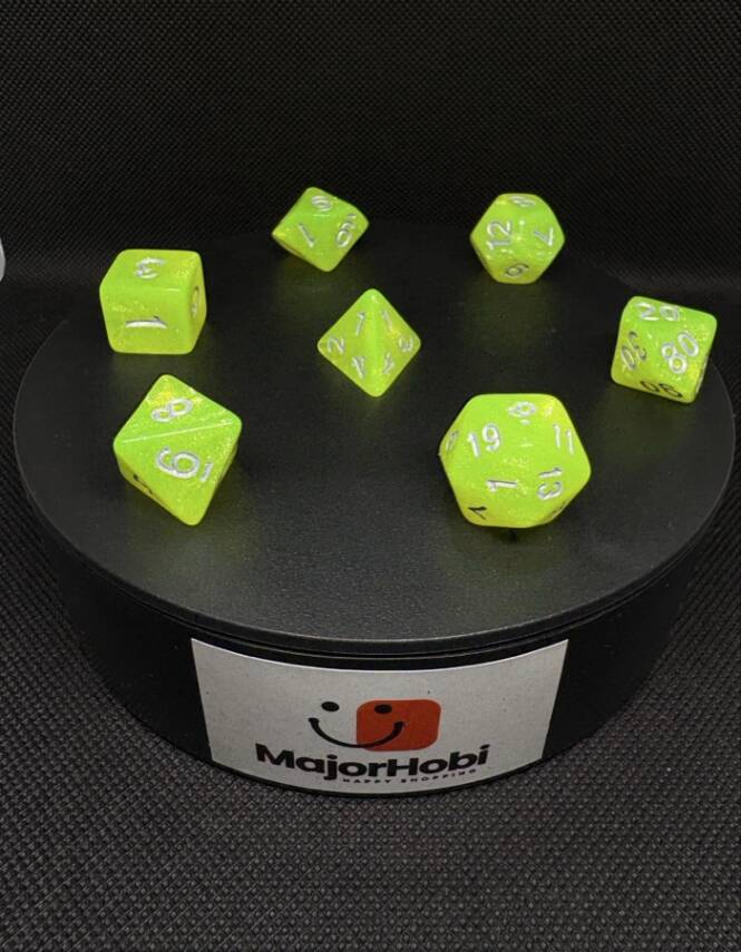 DND FRP 7’li Zar Seti – Simli Yeşil | Dungeons & Dragons Masaüstü RPG Oyun Zarı Seti - 7