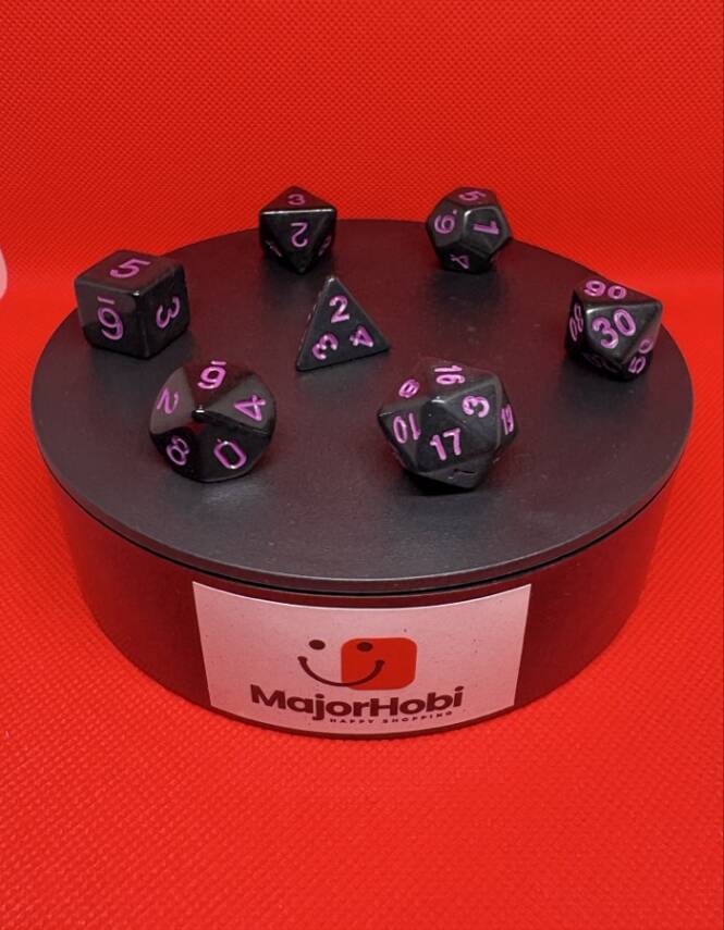 DND FRP 7’li Zar Seti – Siyah Pembe | Dungeons & Dragons Masaüstü RPG Oyun Zarı Seti - 1