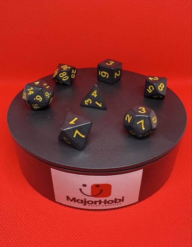 DND FRP 7’li Zar Seti – Siyah Sarı | Dungeons & Dragons Masaüstü RPG Oyun Zarı Seti - 1
