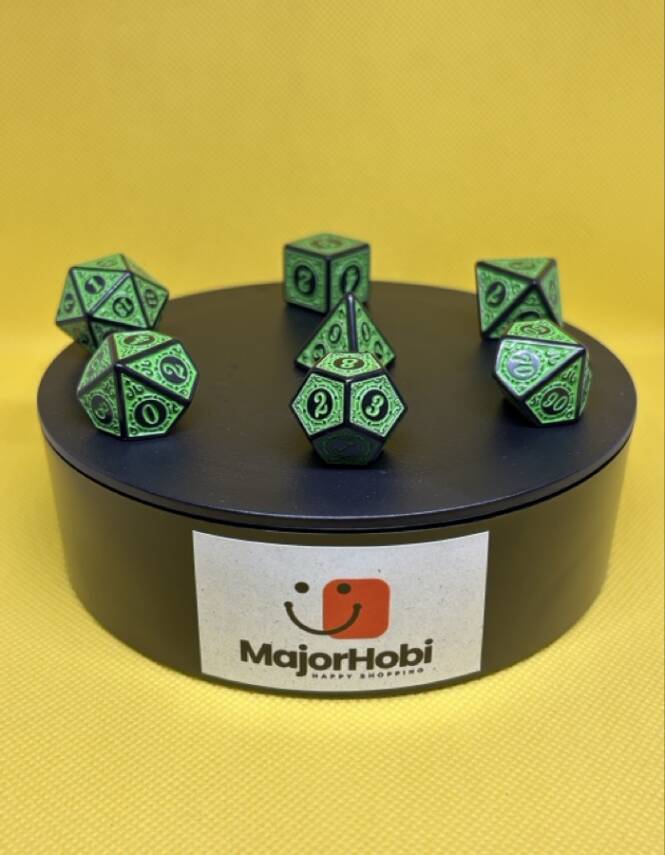 DND FRP 7’li Zar Seti – Yeşil Renkli | Dungeons & Dragons Masaüstü RPG Oyun Zarı Seti - 1