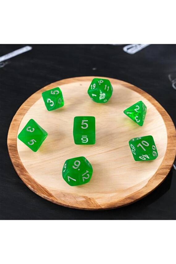 DND Frp Zar Seti 7li Set Dnd Zarı Dungeons And Dragons Masaüstü Oyun Zarı Parlak Yeşil - 3
