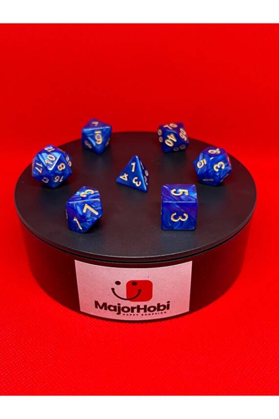 DND Frp Zar Seti 7li Set Dnd Zarı Dungeons And Dragons Masaüstü Oyun Zarı Sedefli Mavi - 1