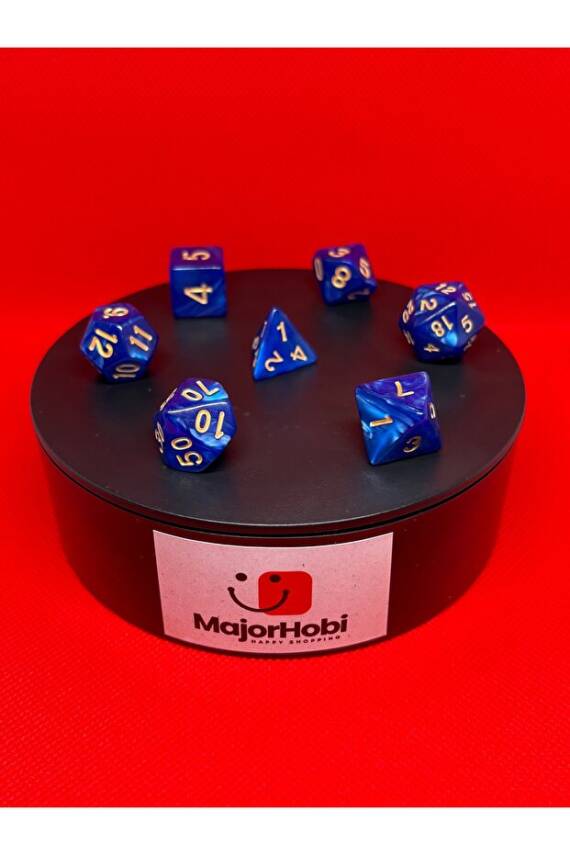 DND Frp Zar Seti 7li Set Dnd Zarı Dungeons And Dragons Masaüstü Oyun Zarı Sedefli Mavi - 3