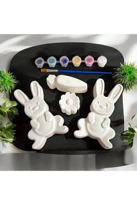 Eğitici Etkinlik Dev Taş Boyama Sevimli Tavşanlar Boya ve Fırça Seti