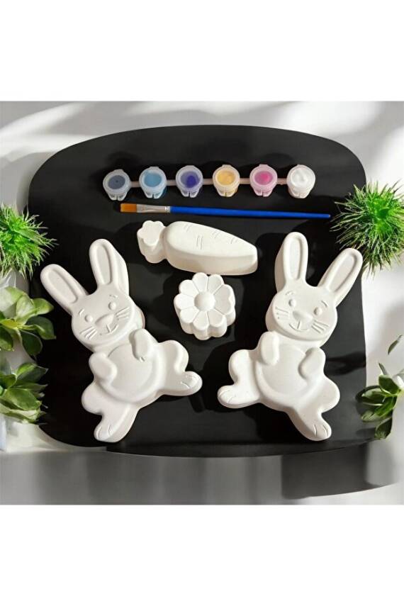 Eğitici Etkinlik Dev Taş Boyama Sevimli Tavşanlar Boya ve Fırça Seti - 1