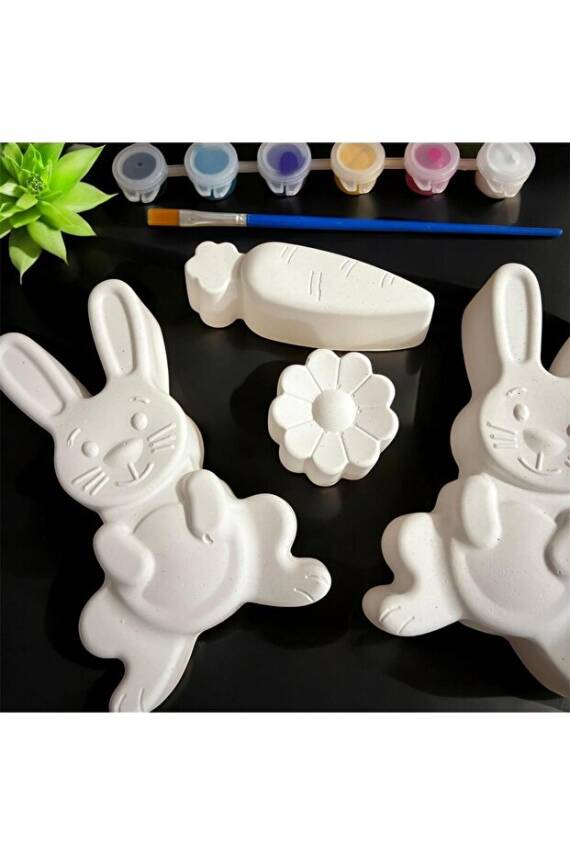 Eğitici Etkinlik Dev Taş Boyama Sevimli Tavşanlar Boya ve Fırça Seti - 2