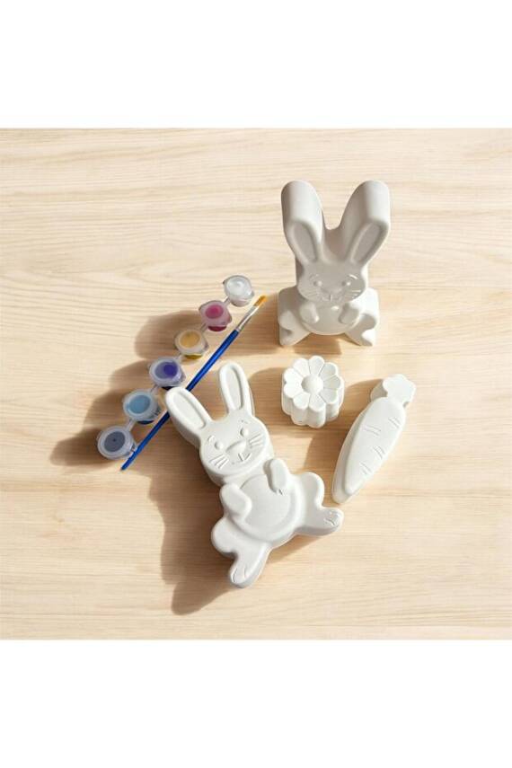 Eğitici Etkinlik Dev Taş Boyama Sevimli Tavşanlar Boya ve Fırça Seti - 3
