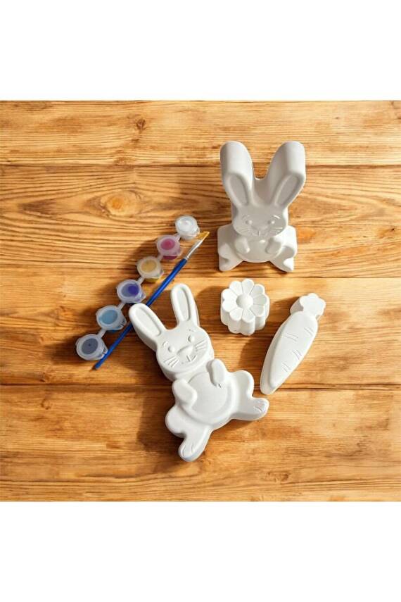 Eğitici Etkinlik Dev Taş Boyama Sevimli Tavşanlar Boya ve Fırça Seti - 7