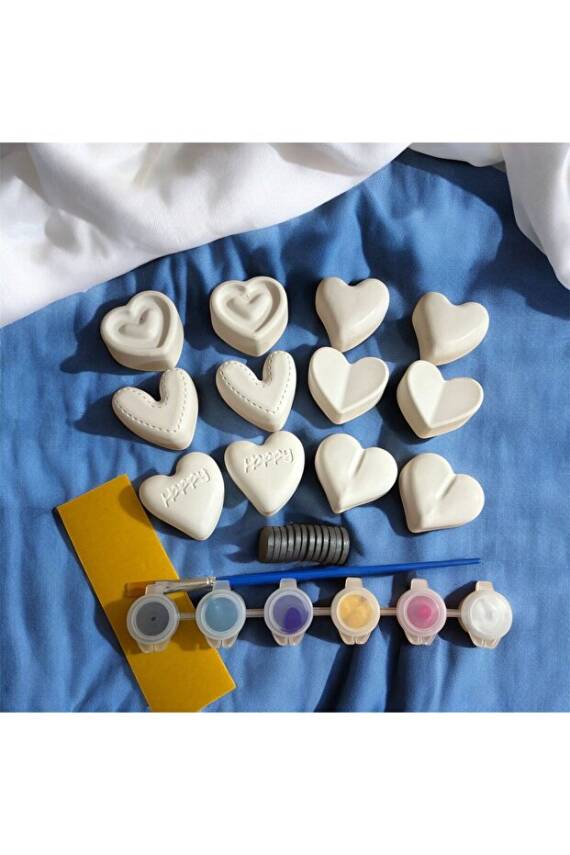 Kalpler Taş Boyama Mıknatıslı Magnet Seti, Dıy, kendin Yap, Doğum Günü Hediyesi 12 Adet  - 1