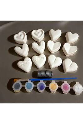 Kalpler Taş Boyama Mıknatıslı Magnet Seti, Dıy, kendin Yap, Doğum Günü Hediyesi 12 Adet  - 2