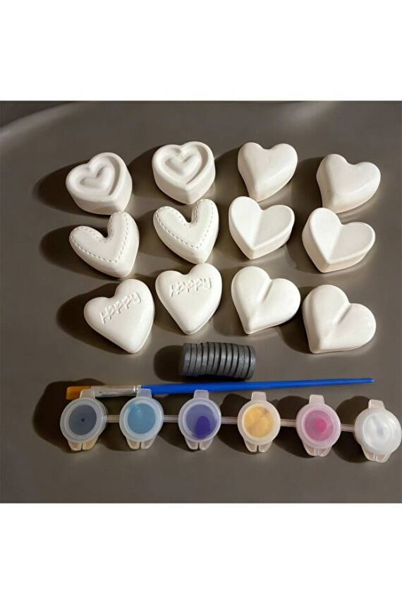 Kalpler Taş Boyama Mıknatıslı Magnet Seti, Dıy, kendin Yap, Doğum Günü Hediyesi 12 Adet  - 2