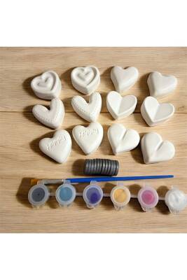 Kalpler Taş Boyama Mıknatıslı Magnet Seti, Dıy, kendin Yap, Doğum Günü Hediyesi 12 Adet  - 3