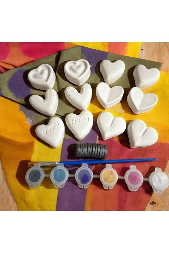 Kalpler Taş Boyama Mıknatıslı Magnet Seti, Dıy, kendin Yap, Doğum Günü Hediyesi 12 Adet  - 4